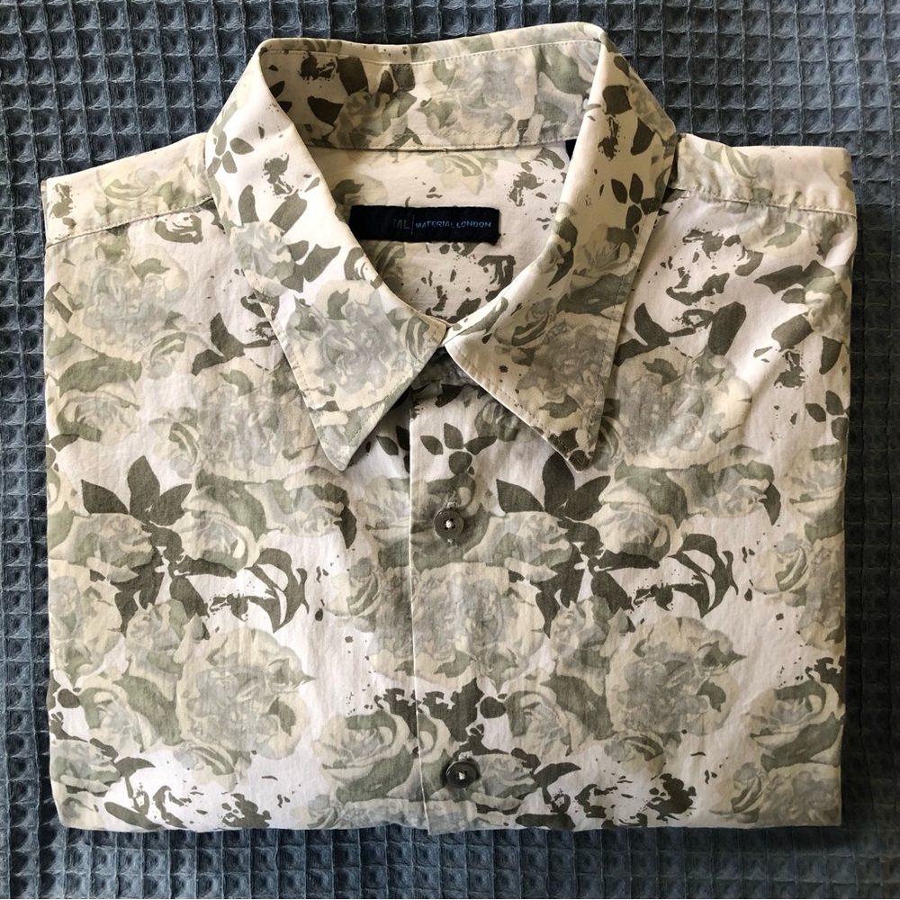 Material London Gray Green and Cream Floral Button Down Shirt